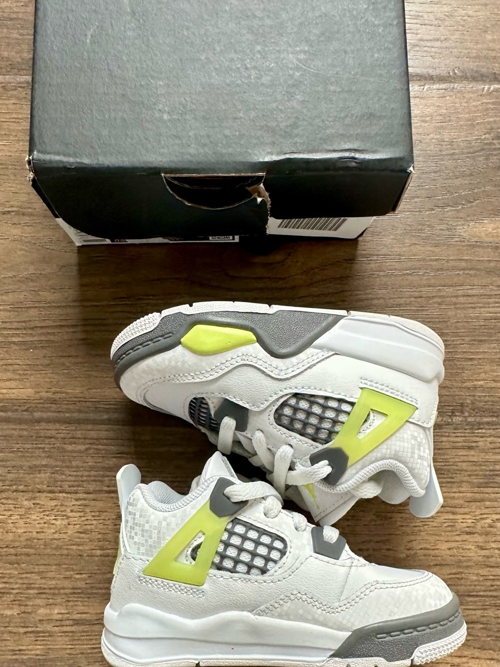Kids White and Neon Yellow Jordans